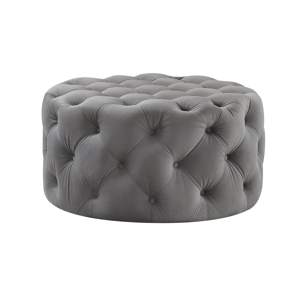 33" Blush Velvet Rolling Tufted Round Cocktail Ottoman