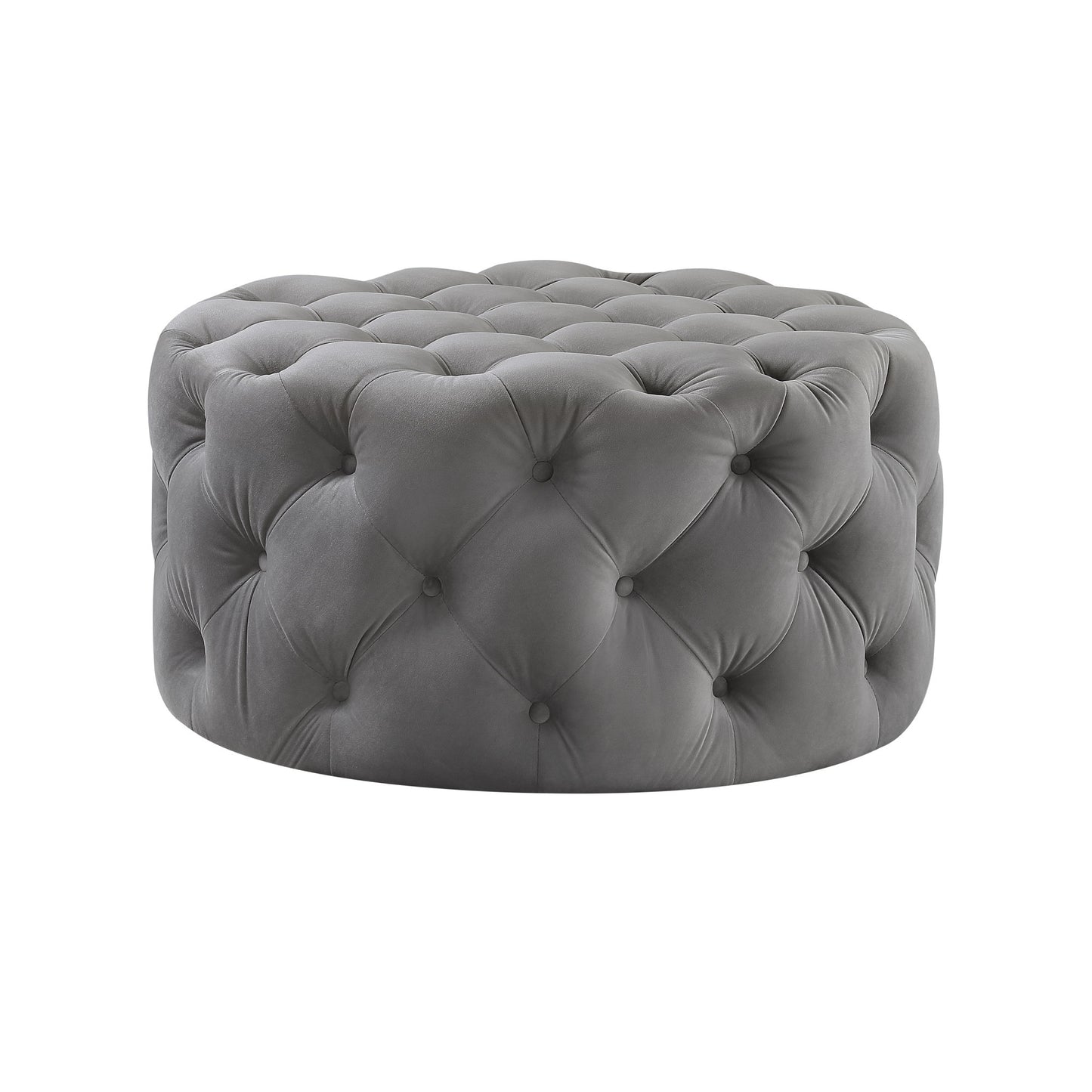 33" Blush Velvet Rolling Tufted Round Cocktail Ottoman