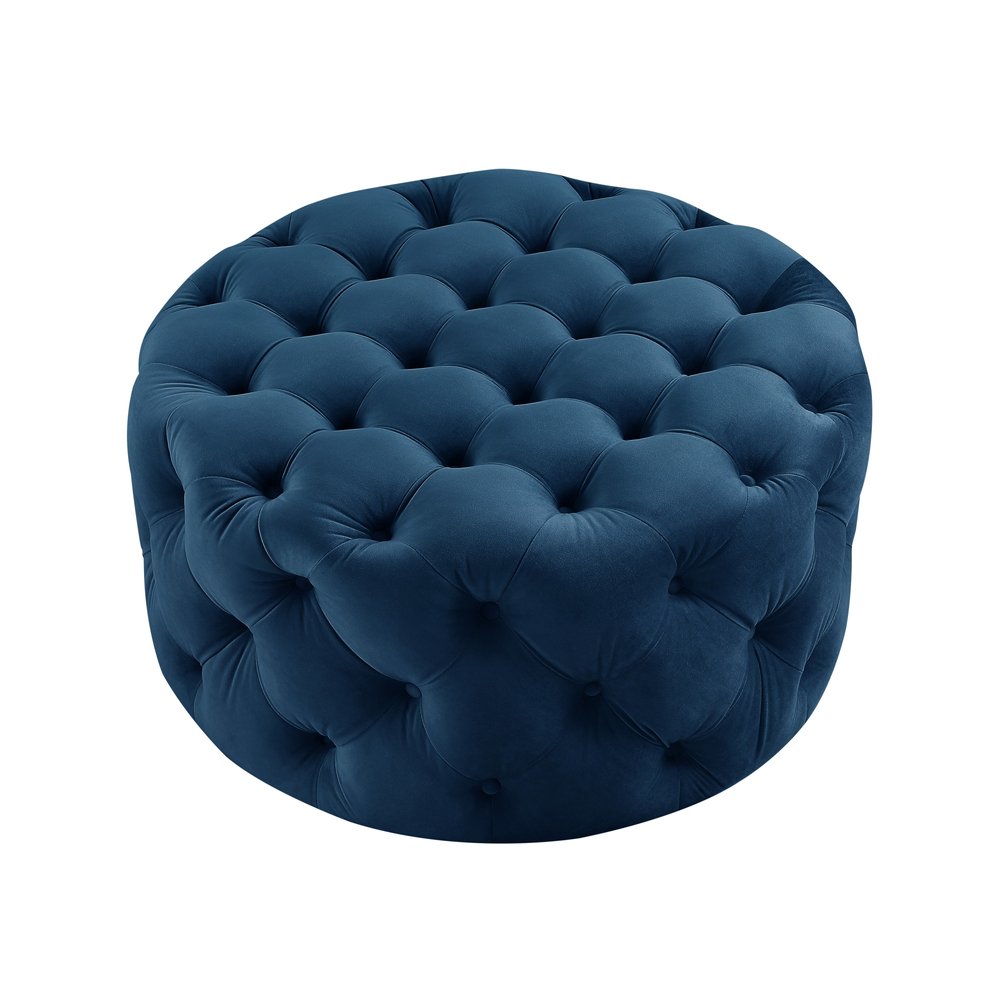 33" Blush Velvet Rolling Tufted Round Cocktail Ottoman
