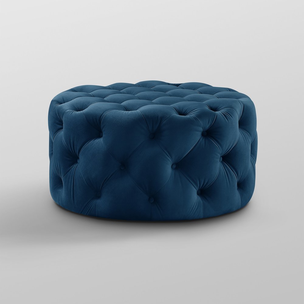 33" Blush Velvet Rolling Tufted Round Cocktail Ottoman