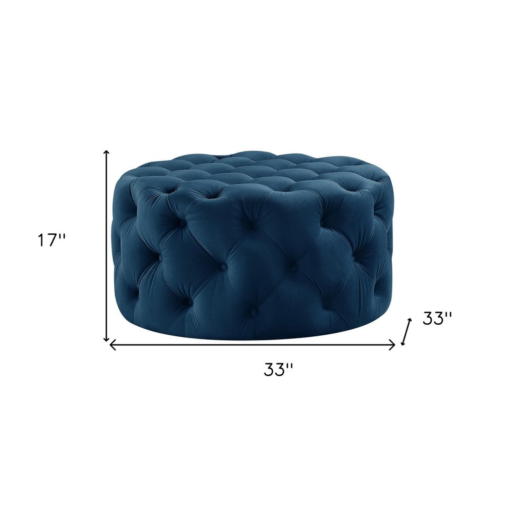 33" Blush Velvet Rolling Tufted Round Cocktail Ottoman