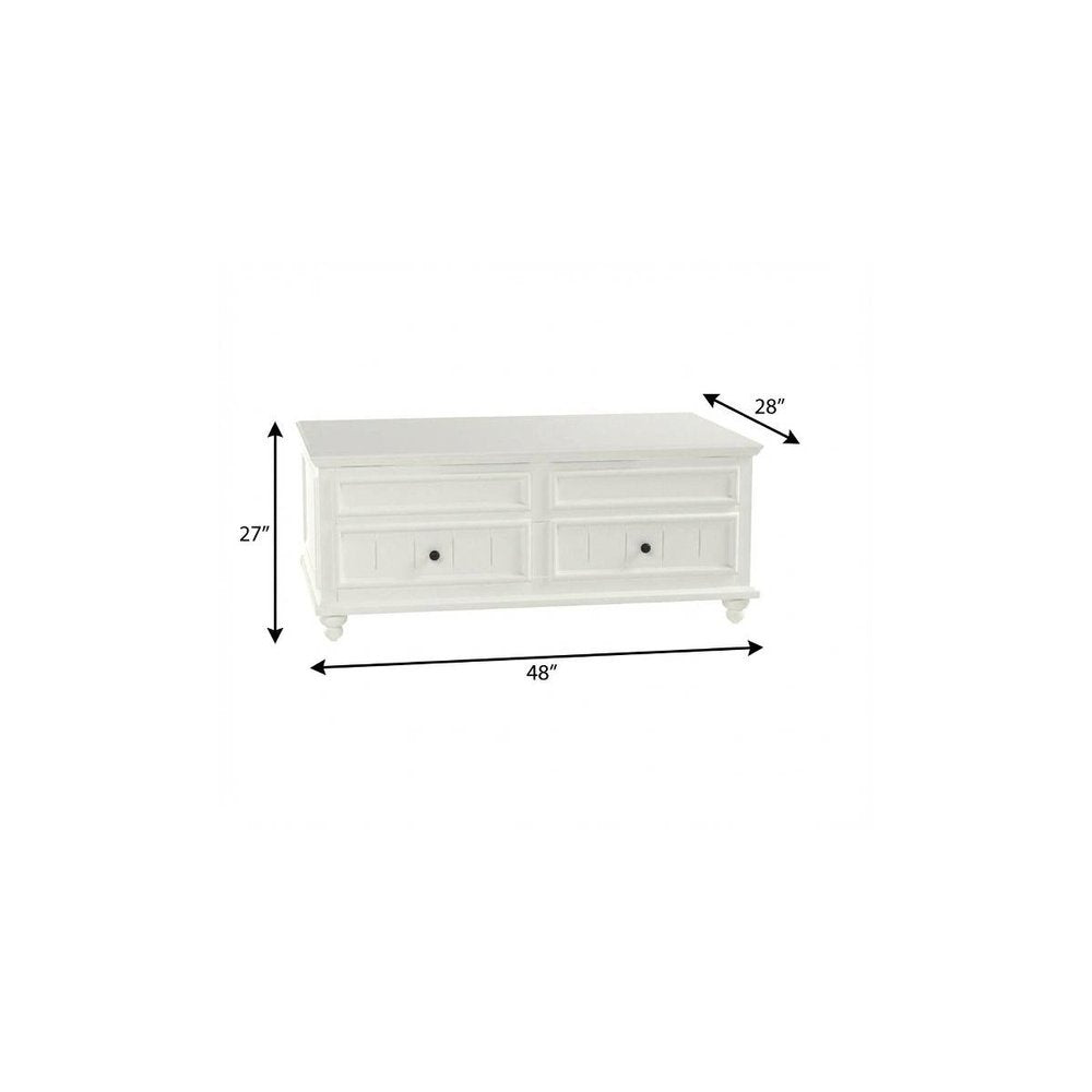 48" White Wood Lift Top Solid Coffee Table With Two Drawers