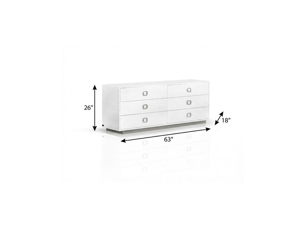 63" White Wood Six Drawer Double Dresser