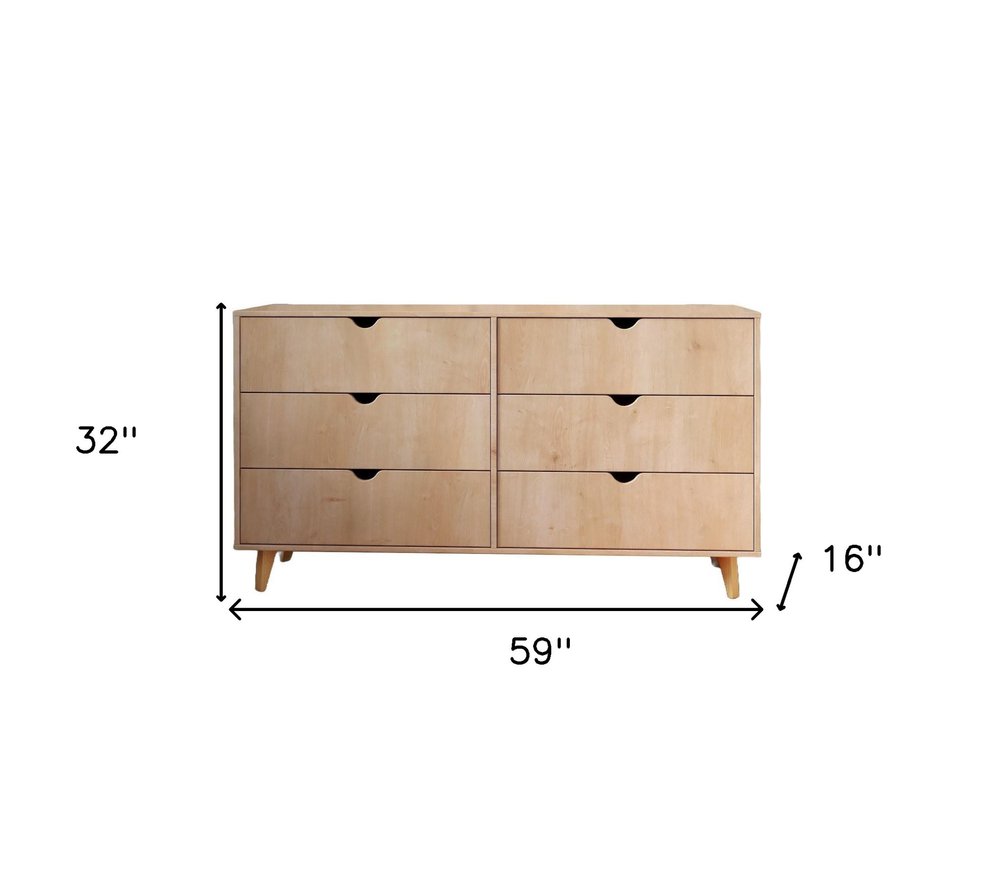 59" Natural Six Drawer Double Dresser