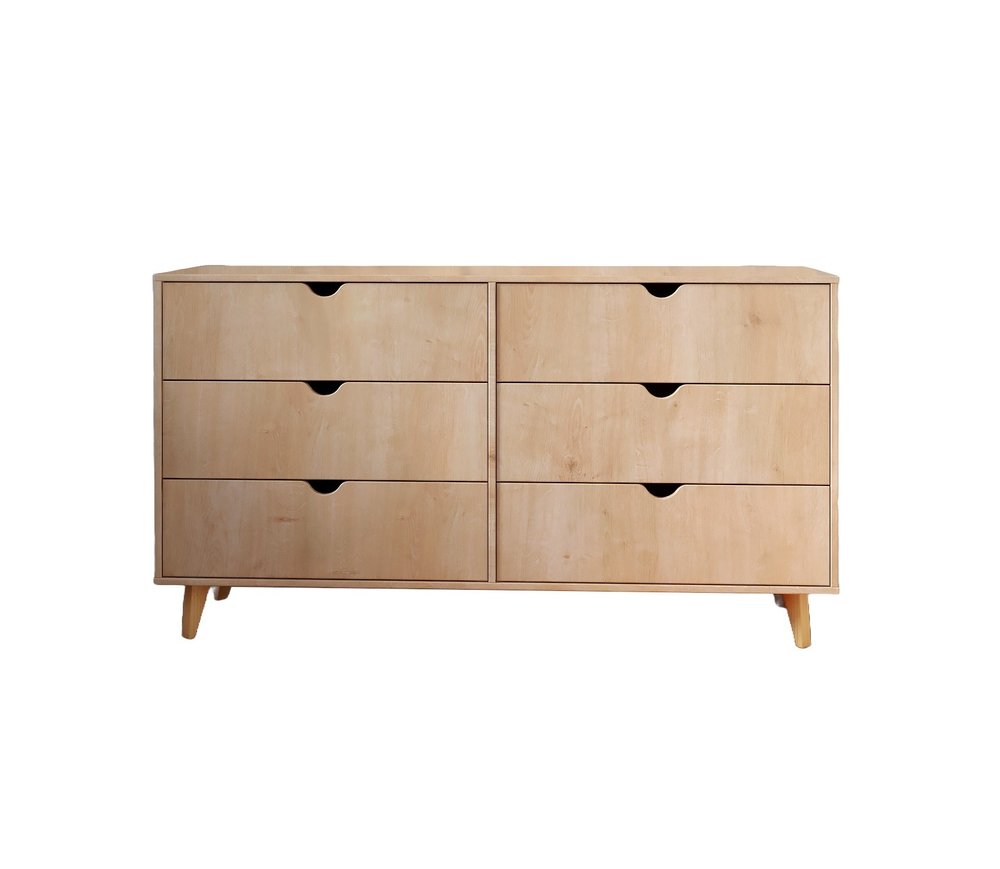 59" Natural Six Drawer Double Dresser