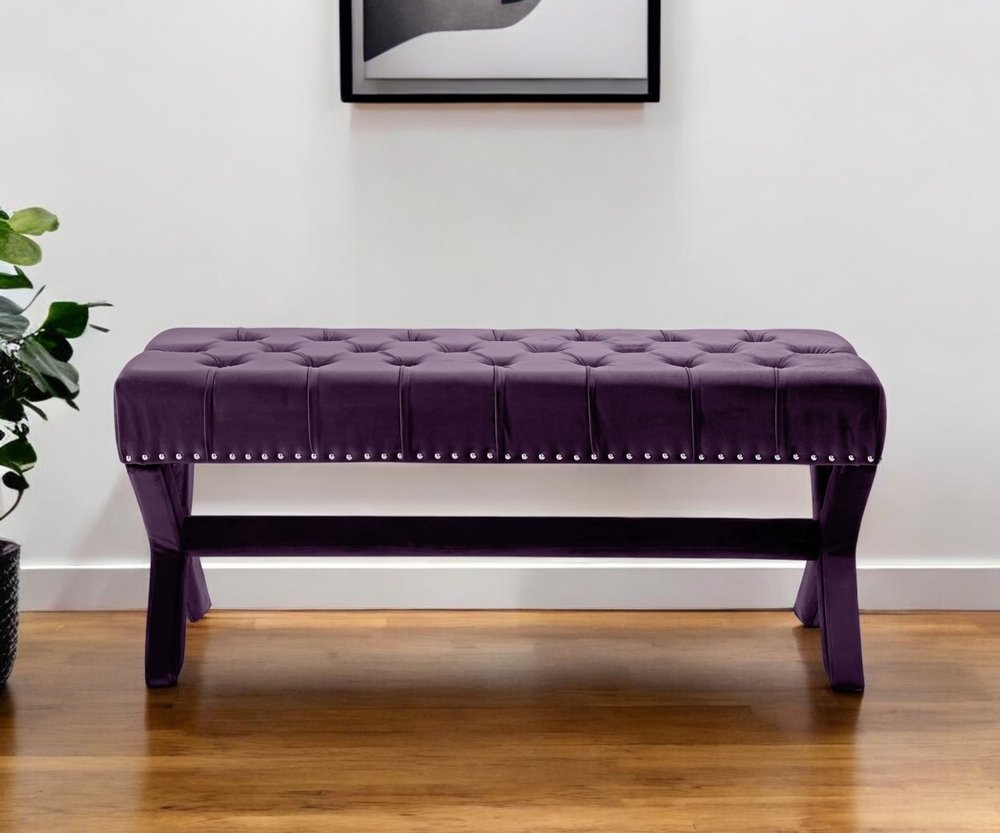 45" Gray Upholstered Velvet Bench