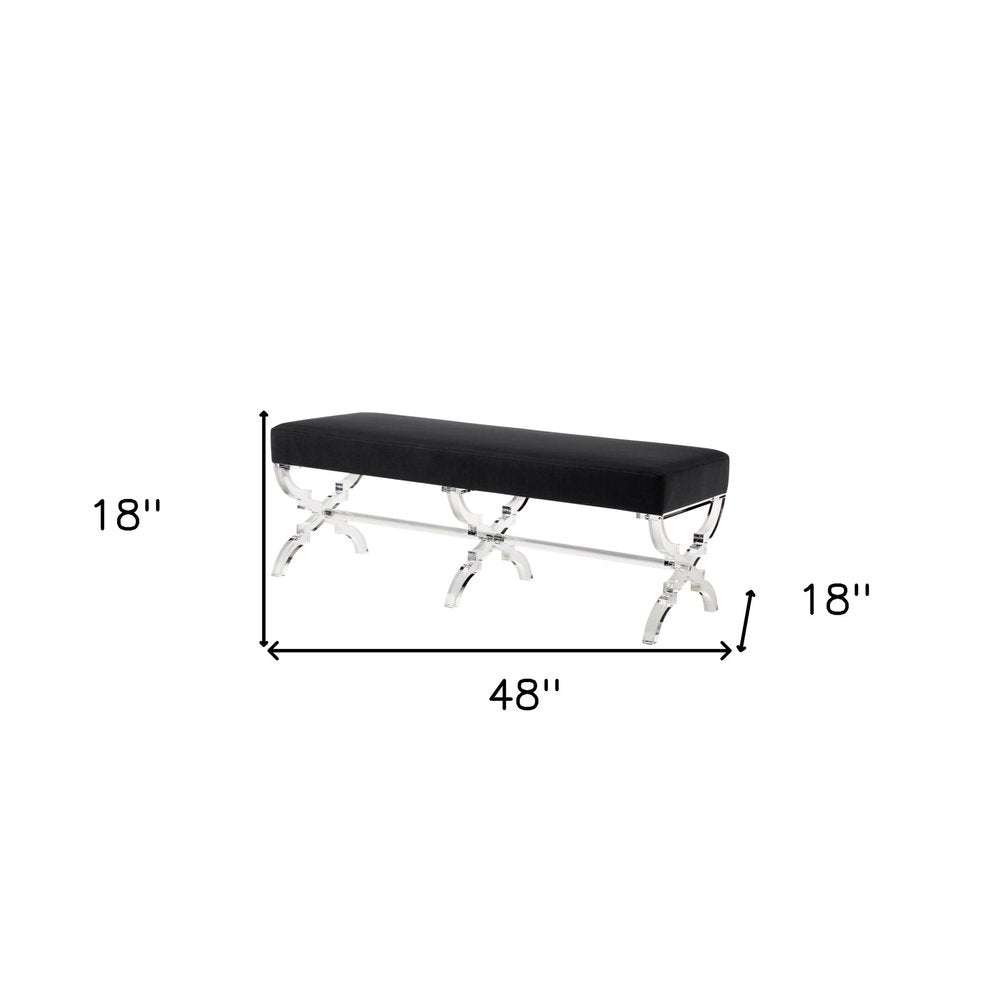 48" Black and Clear Velvet Upholstered Bench