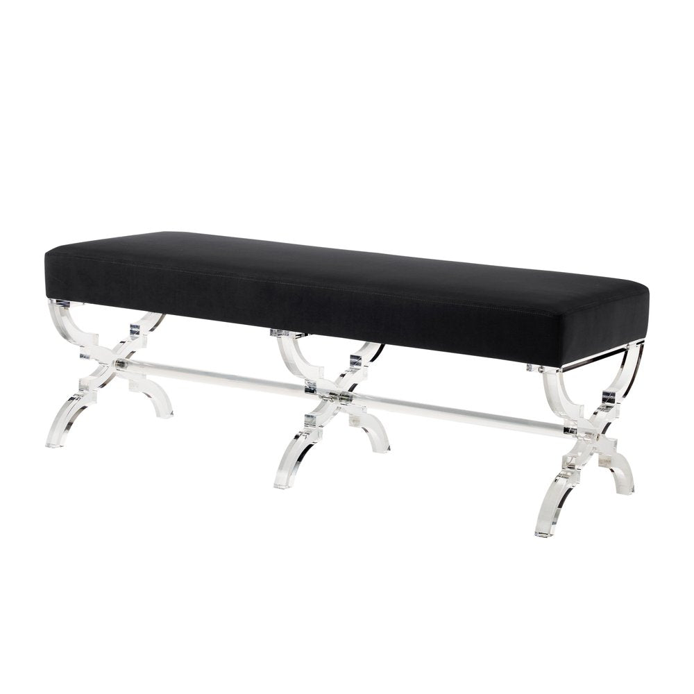 48" Black and Clear Velvet Upholstered Bench