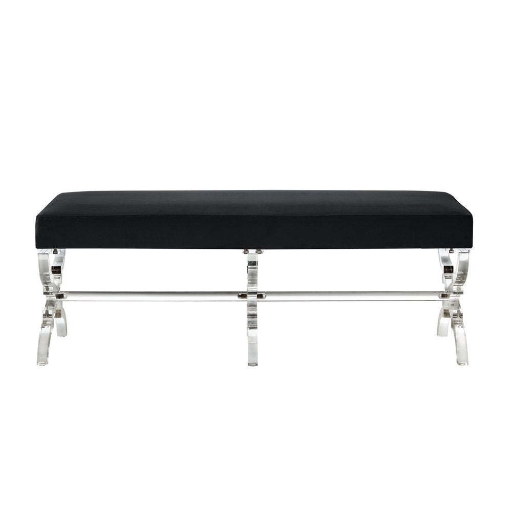 48" Black and Clear Velvet Upholstered Bench