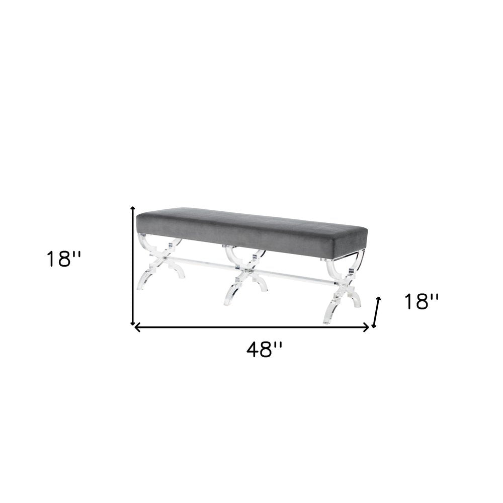 48" Black and Clear Velvet Upholstered Bench