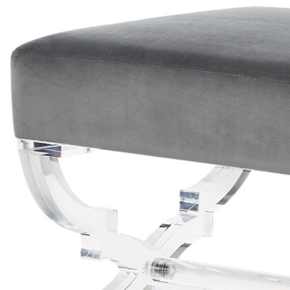 48" Black and Clear Velvet Upholstered Bench