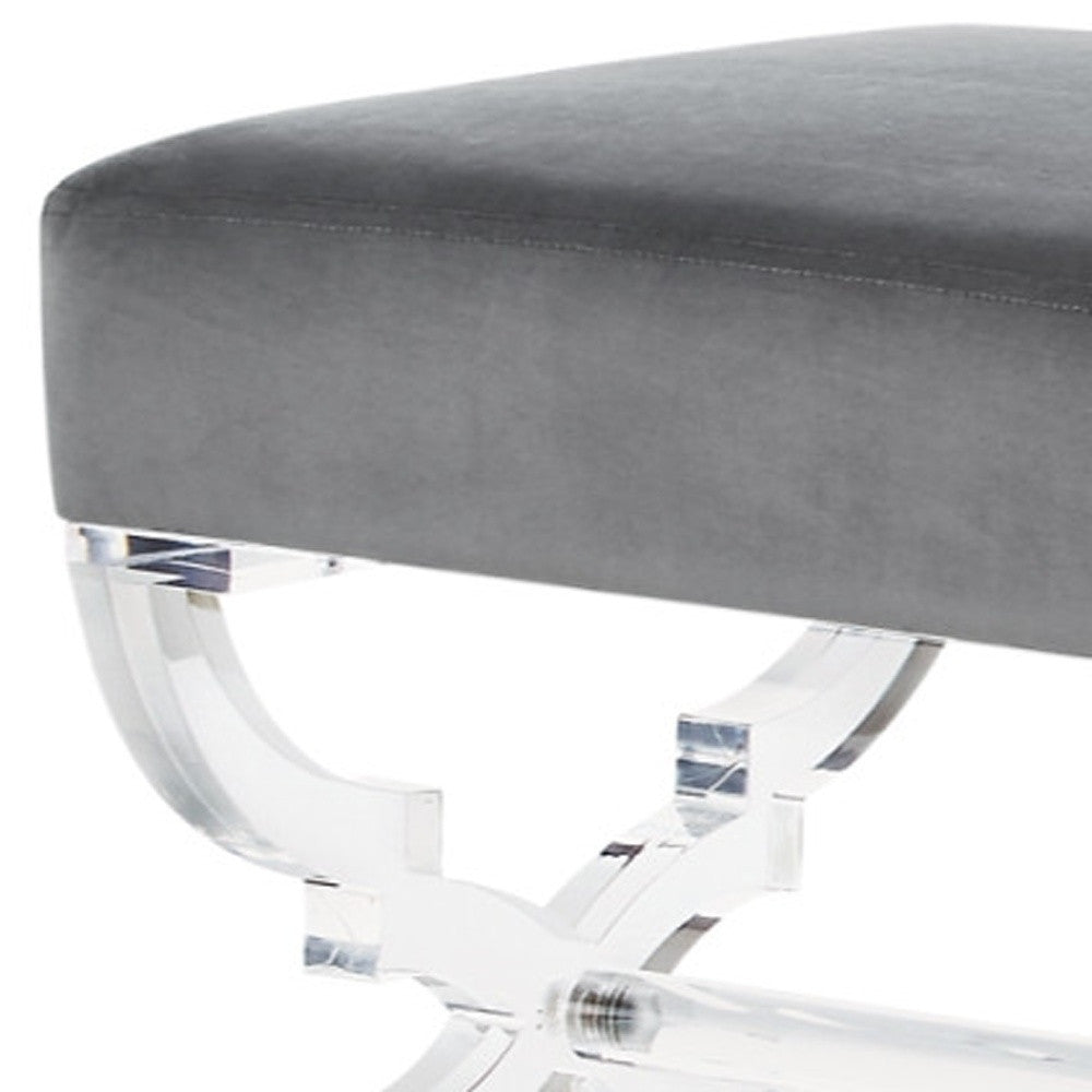 48" Black and Clear Velvet Upholstered Bench