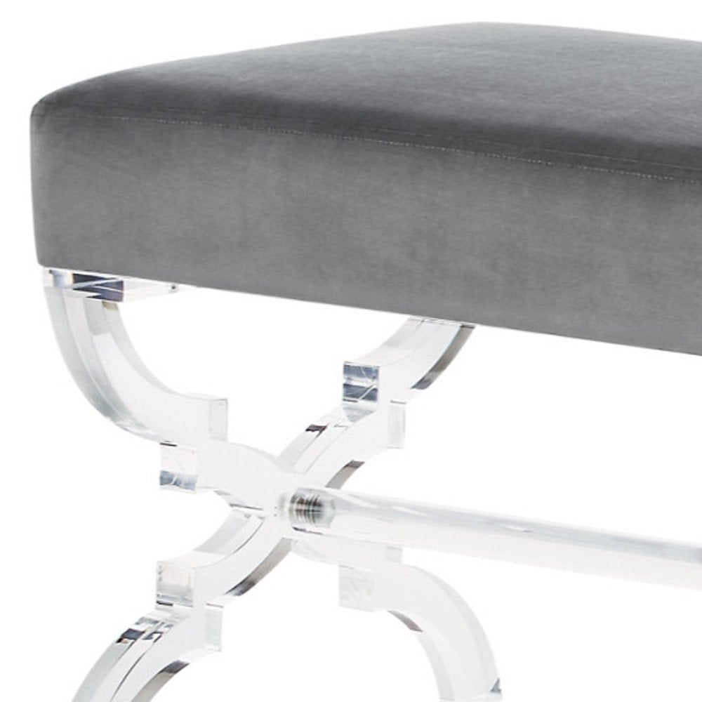 48" Black and Clear Velvet Upholstered Bench