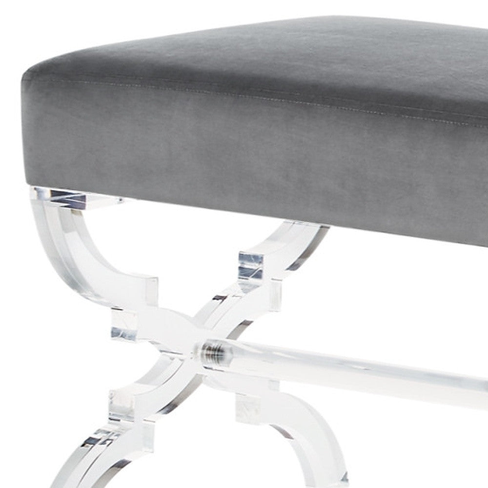 48" Black and Clear Velvet Upholstered Bench