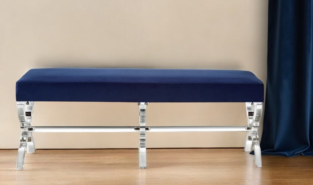 48" Black and Clear Velvet Upholstered Bench