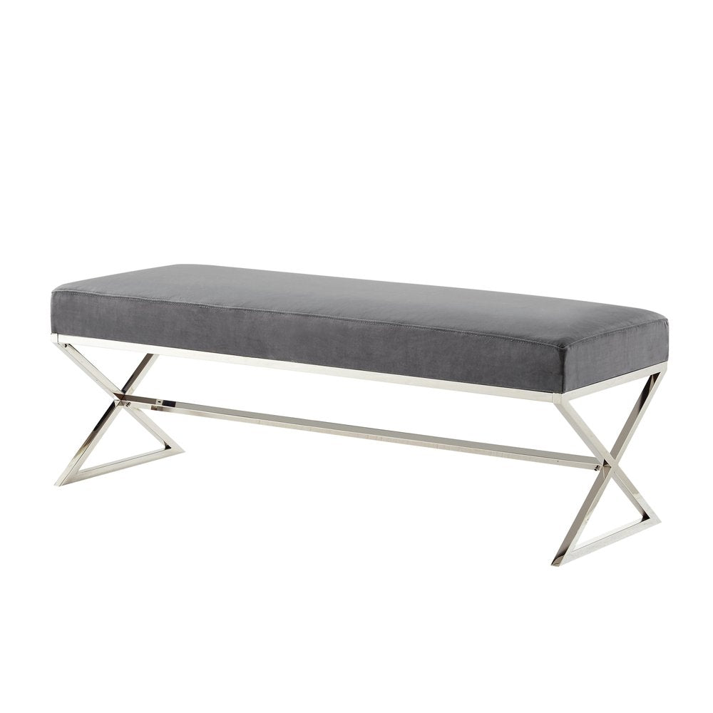 48" Gray and Silver Velvet Upholstered Bench