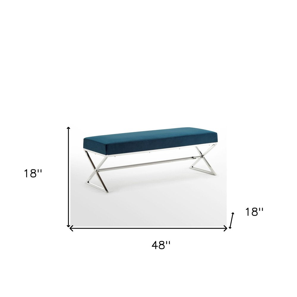 48" Gray and Silver Velvet Upholstered Bench