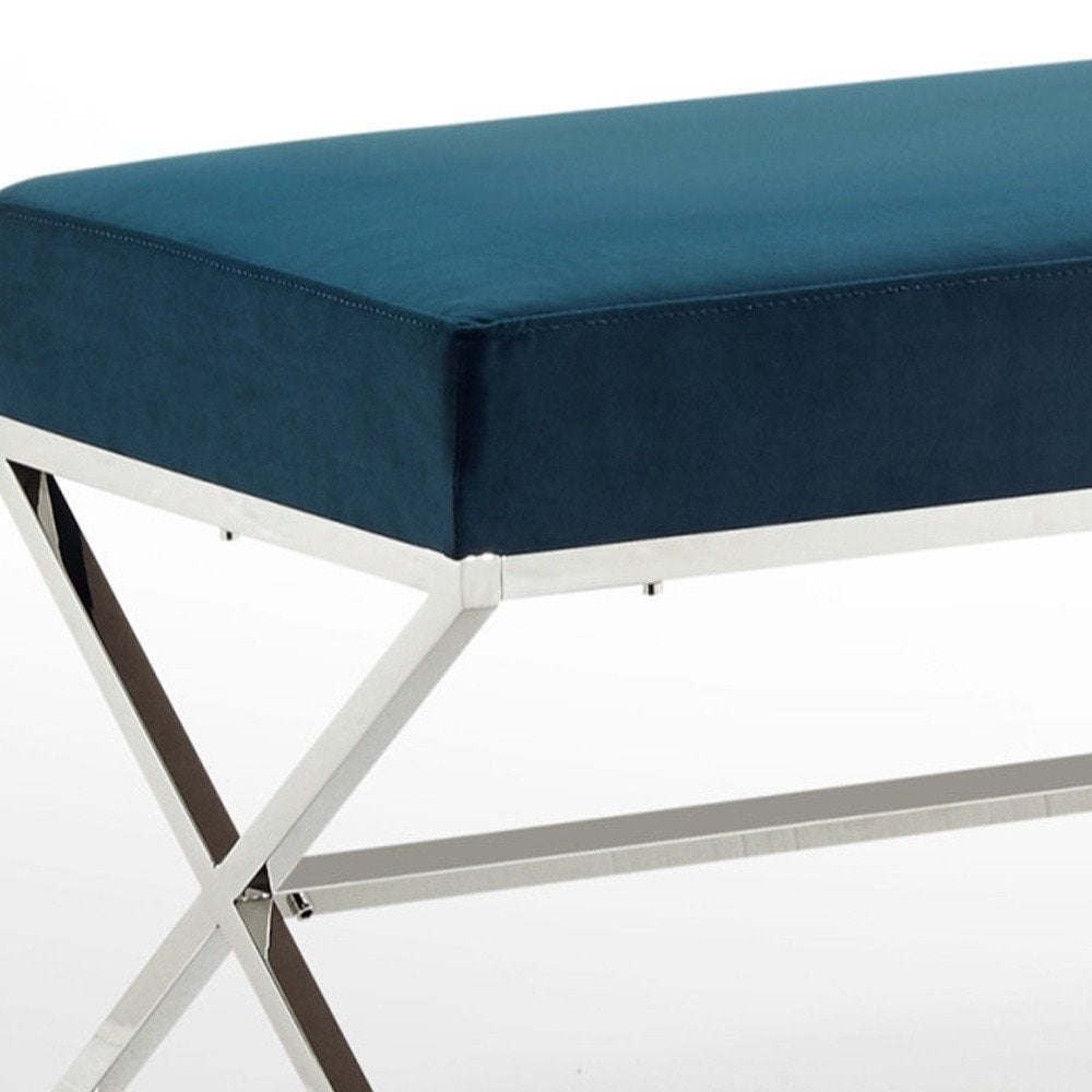 48" Gray and Silver Velvet Upholstered Bench