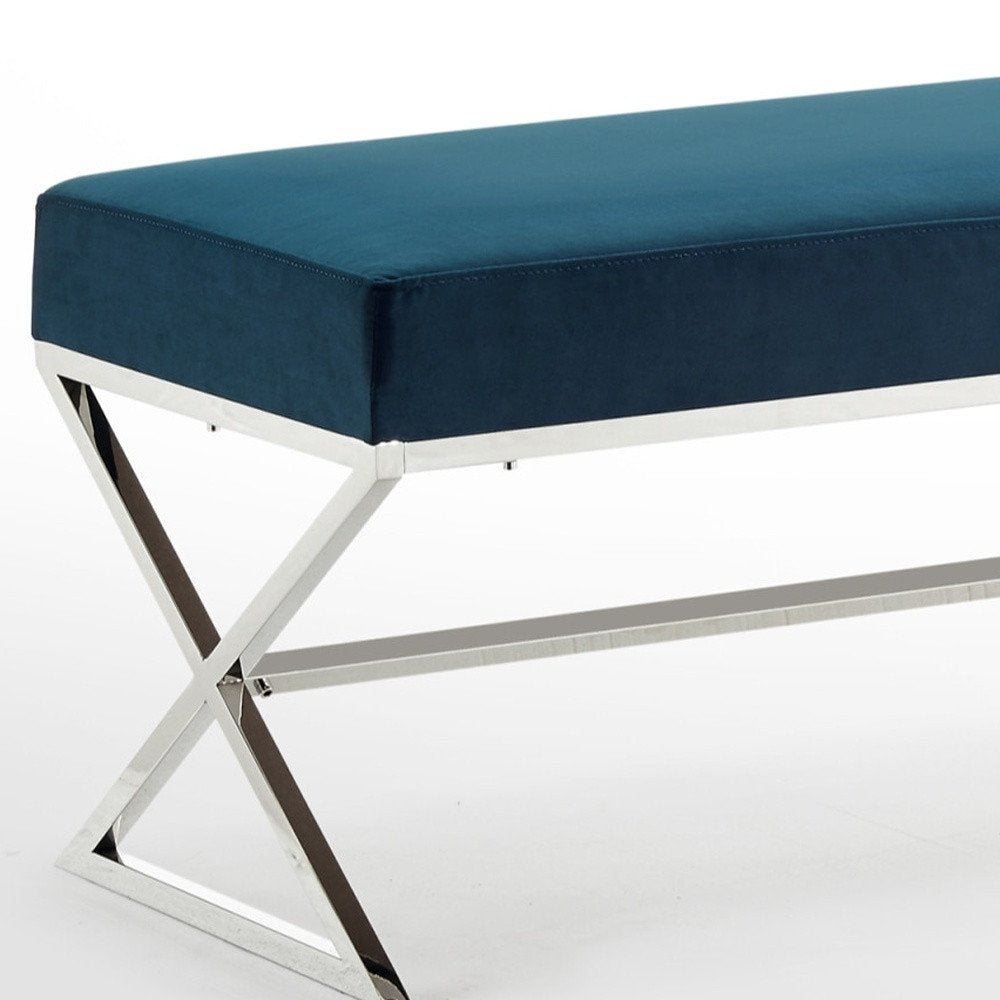 48" Gray and Silver Velvet Upholstered Bench