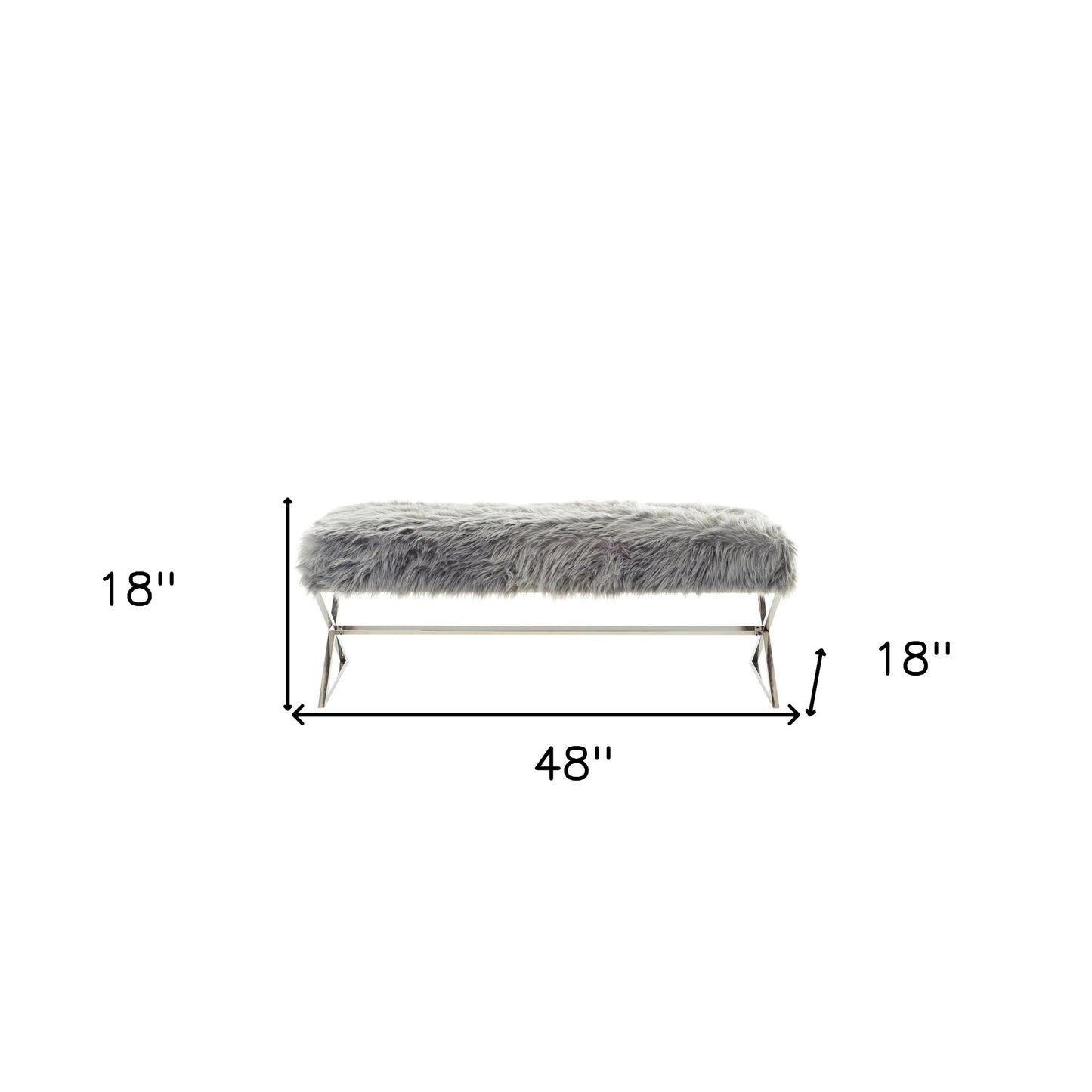 48" Gray and Silver Velvet Upholstered Bench