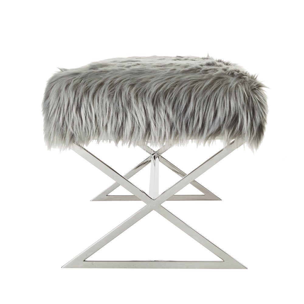 48" Gray and Silver Velvet Upholstered Bench