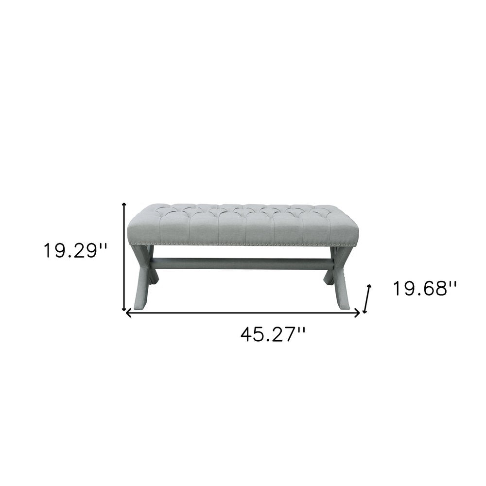 45" Gray Upholstered Velvet Bench