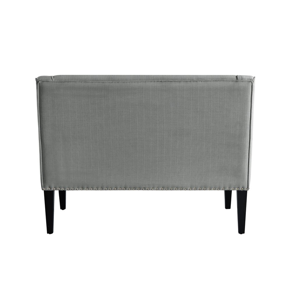 45" Cream And Black Upholstered Linen Bench