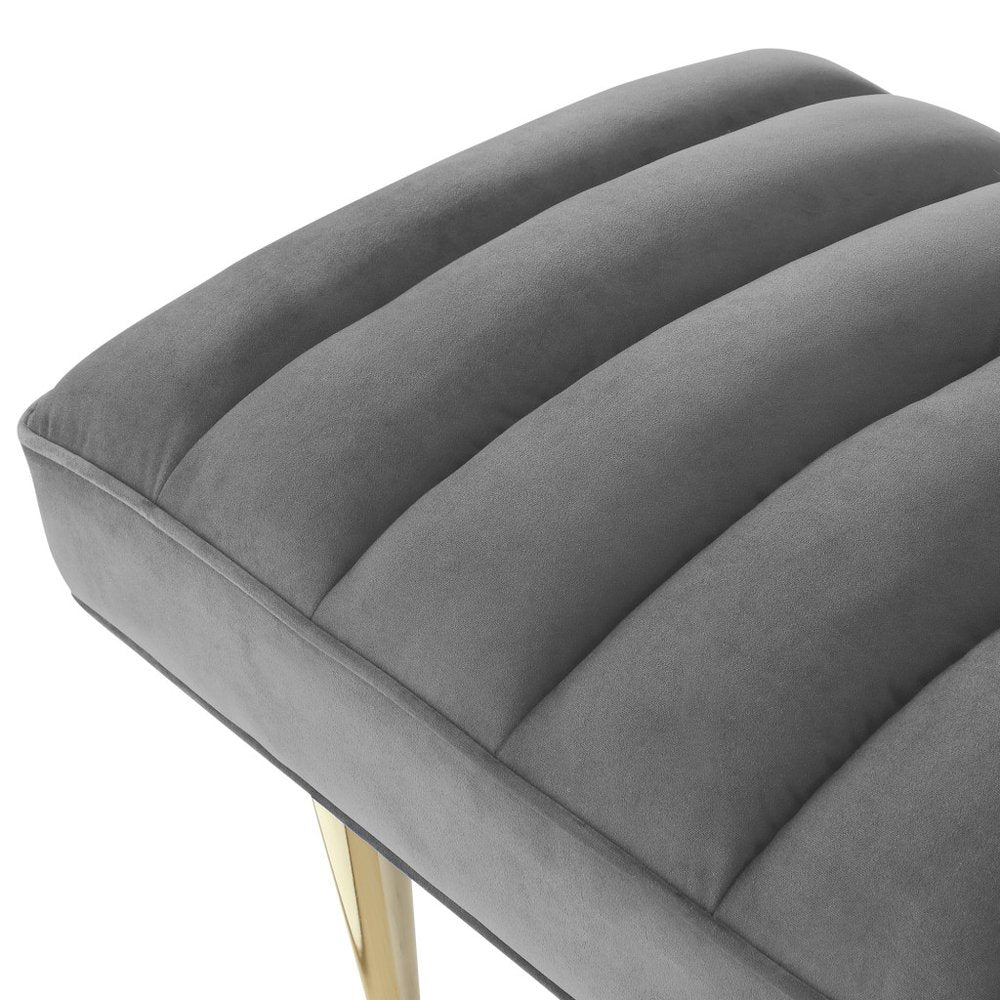 53" Blue And Silver Upholstered Velvet Bench