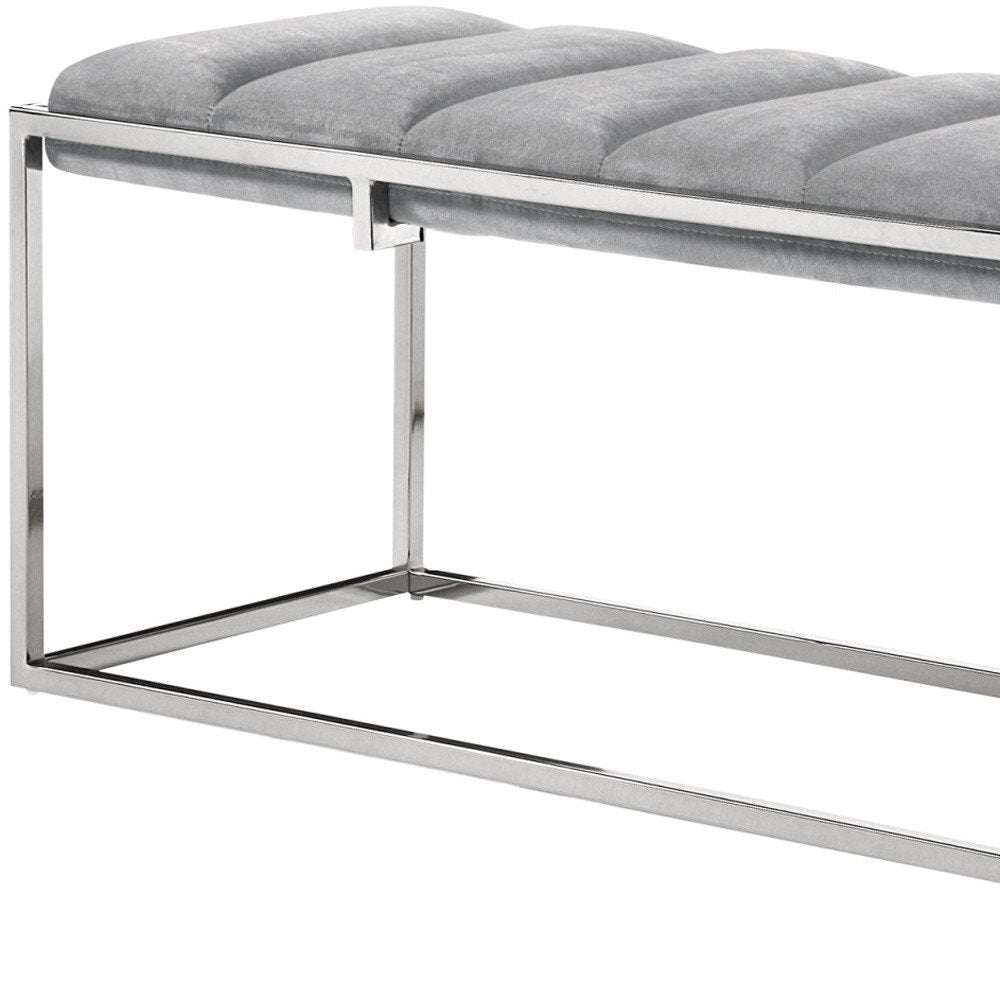 50" Gray and Silver Tufted Velvet Upholstered Bench