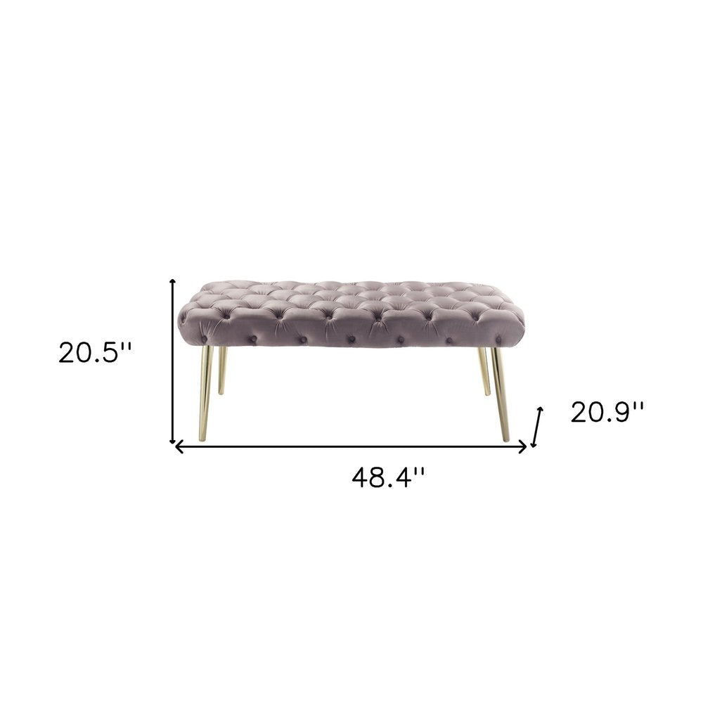 48" Lilac and Gold Tufted Velvet Upholstered Bench