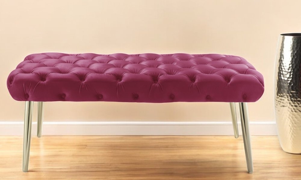 48" Lilac and Gold Tufted Velvet Upholstered Bench