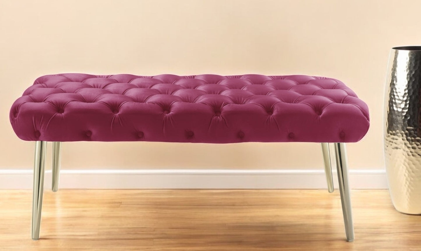 48" Lilac and Gold Tufted Velvet Upholstered Bench