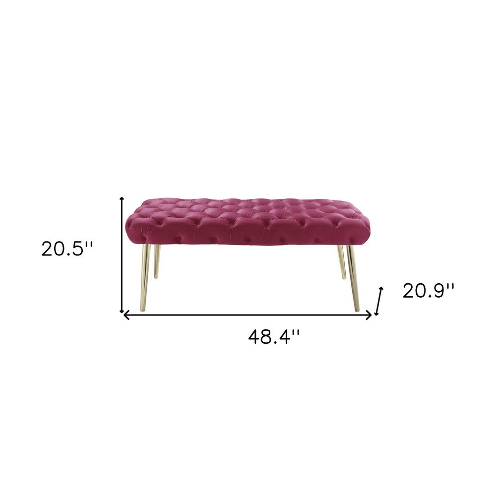 48" Lilac and Gold Tufted Velvet Upholstered Bench