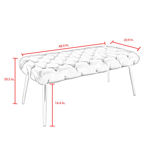 48" Lilac and Gold Tufted Velvet Upholstered Bench