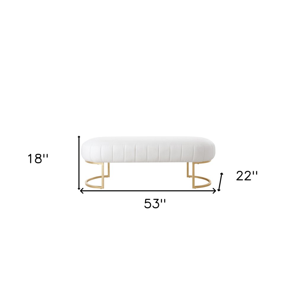 53" White and Gold Upholstered Faux Leather Bench