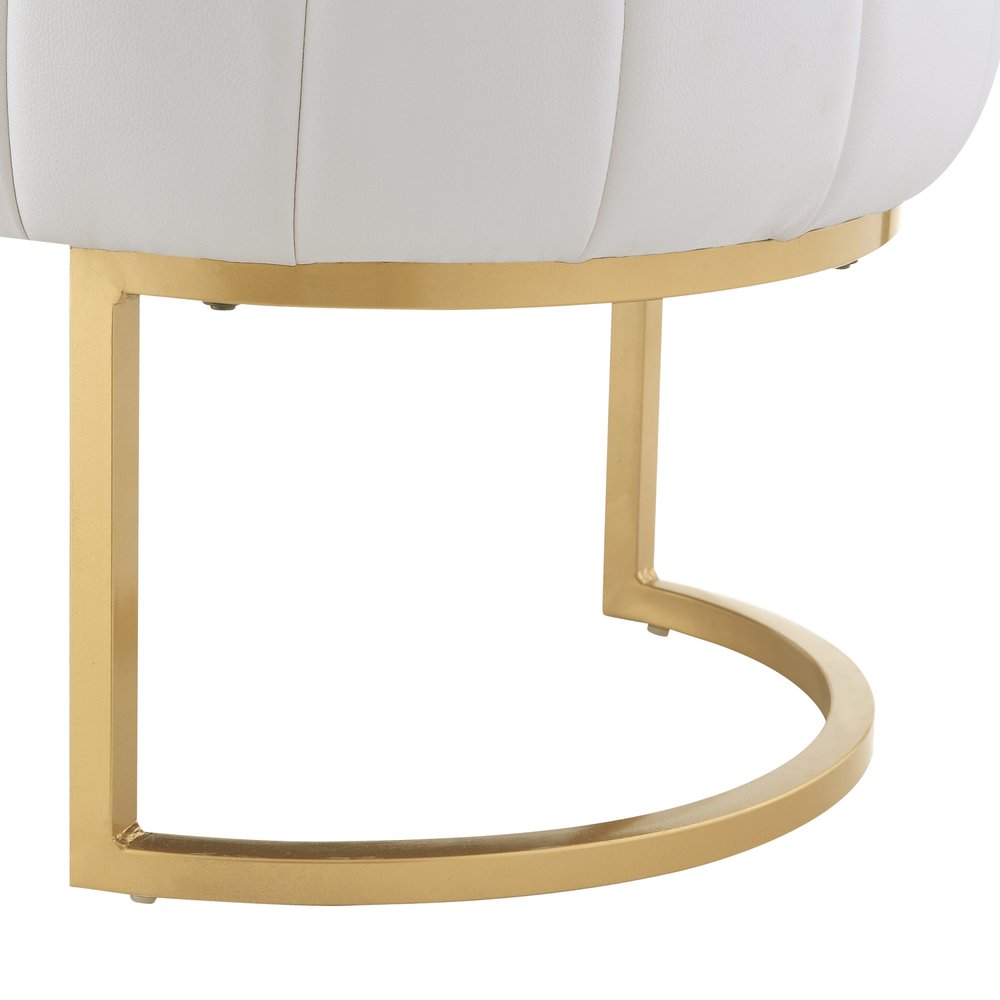 53" White and Gold Upholstered Faux Leather Bench