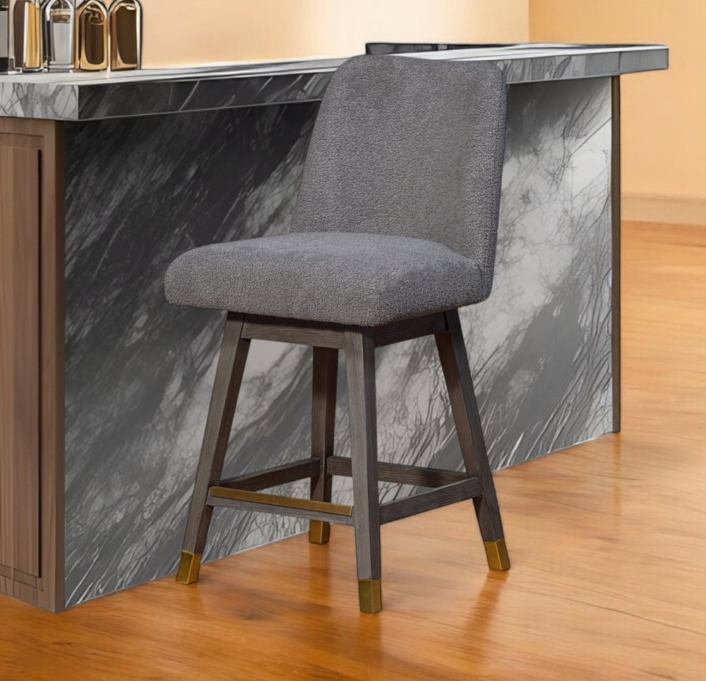 26" Gray Solid Wood Swivel Bar Chair