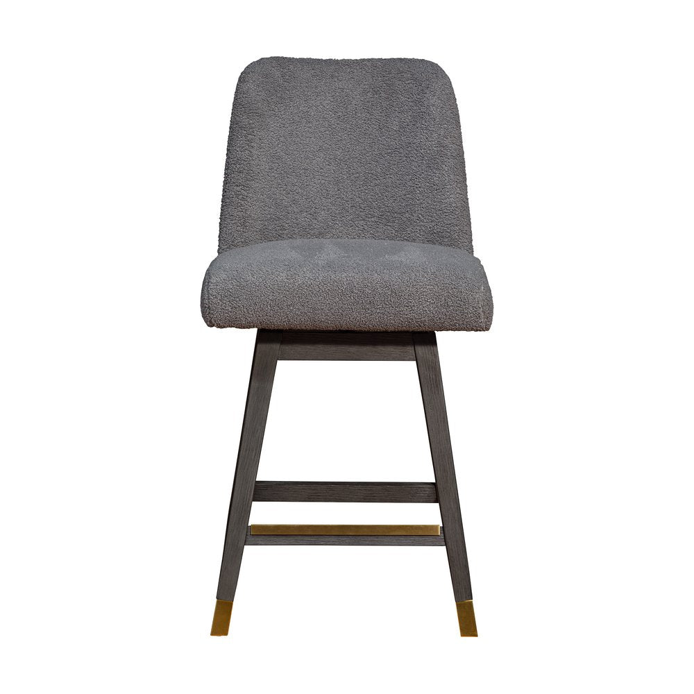 26" Gray Solid Wood Swivel Bar Chair