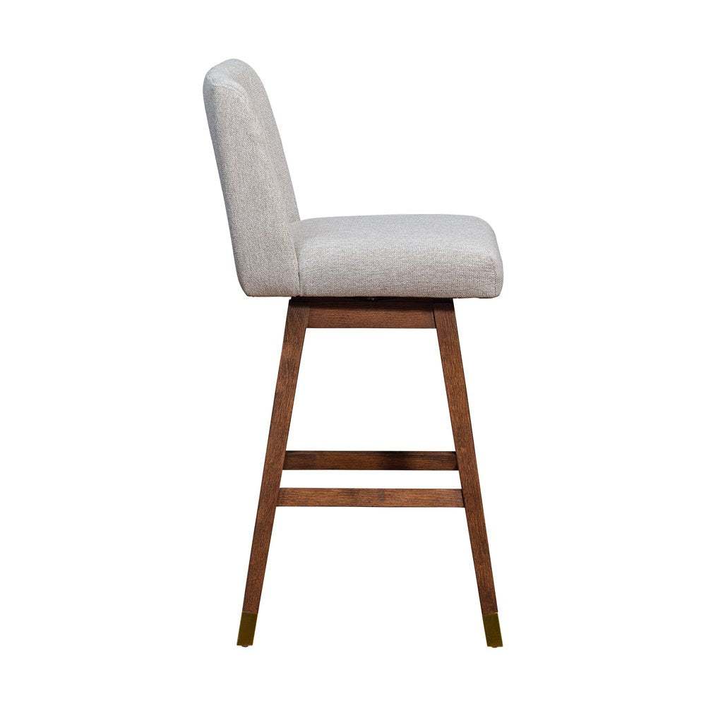 Taupe and Brown Solid Wood Bar Height Swivel Bar Chair