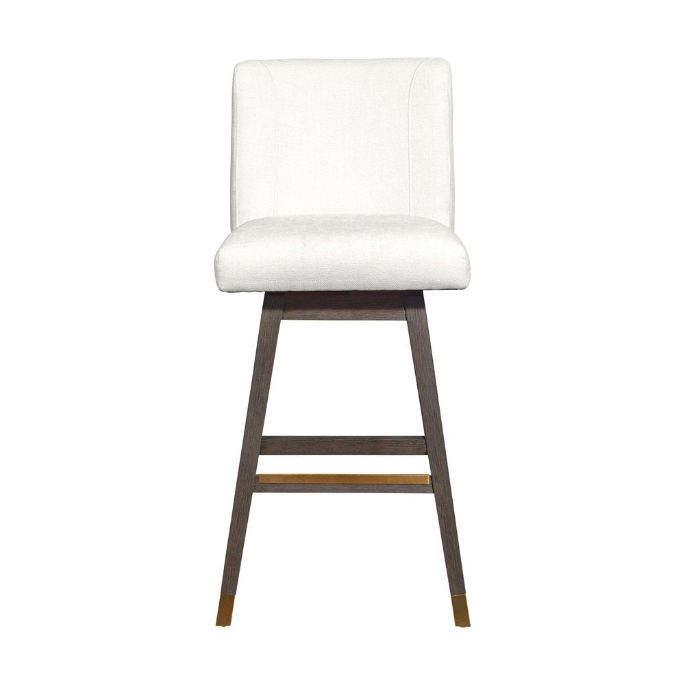 30" Pearl and Gray Upholstered and Solid Wood Bar Height Swivel Bar Chair