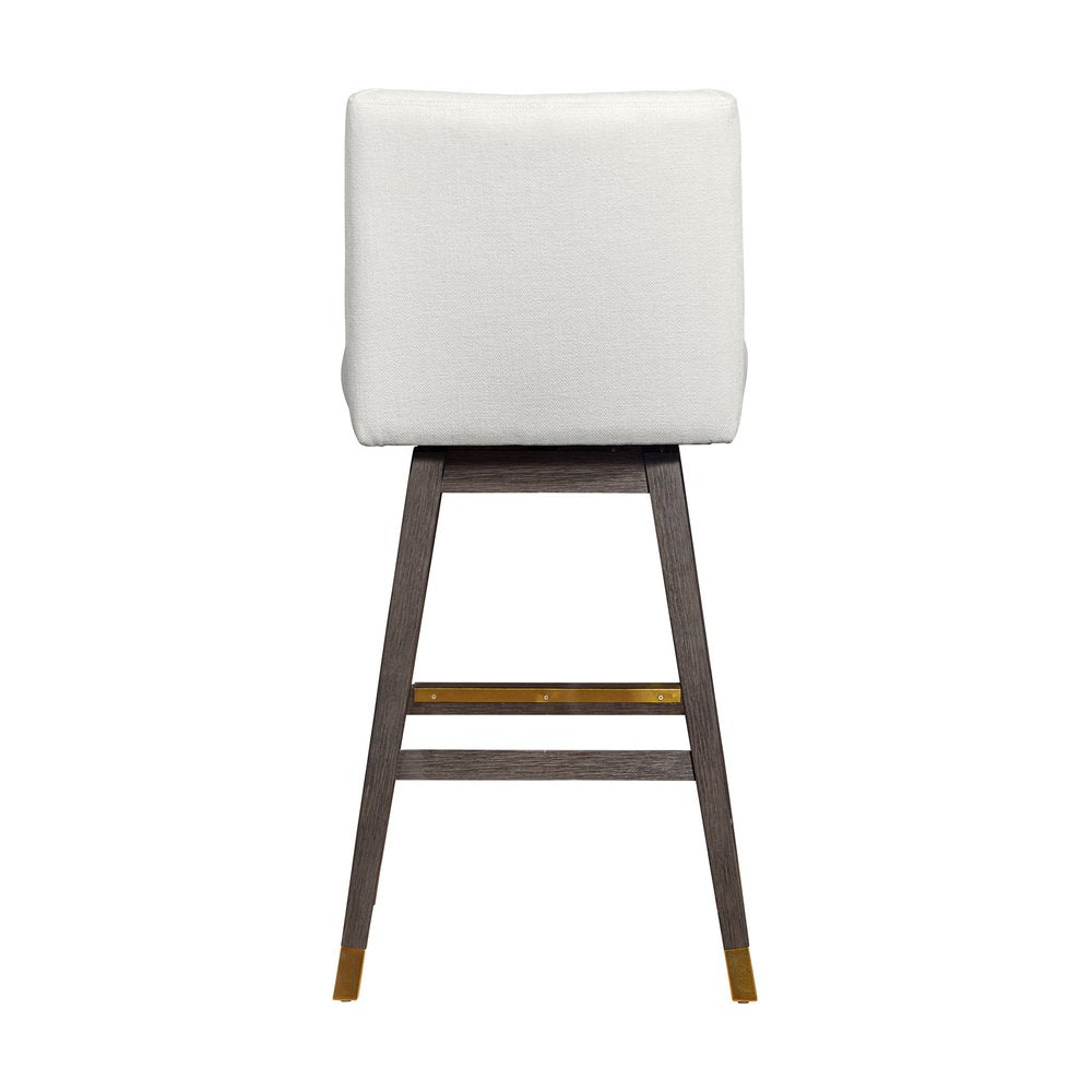 30" Pearl and Gray Upholstered and Solid Wood Bar Height Swivel Bar Chair