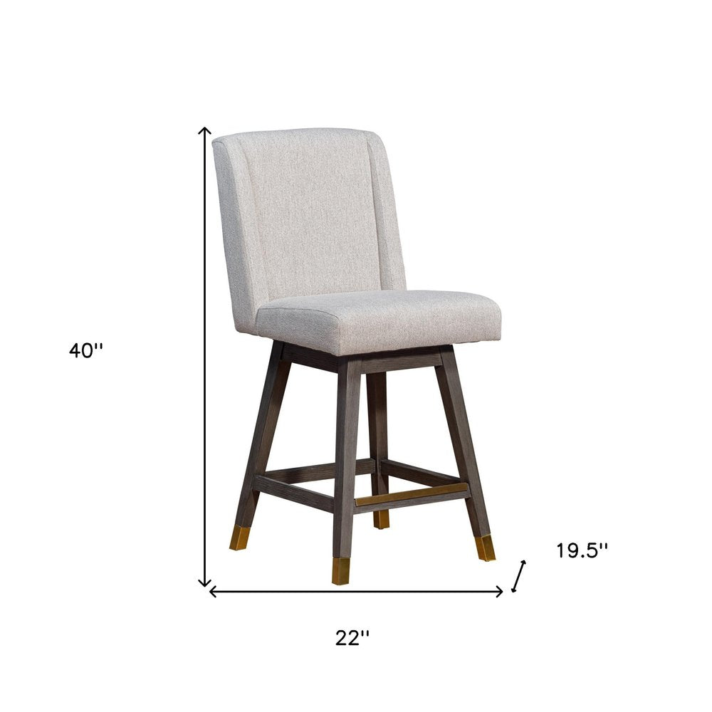 Taupe and Gray Solid Wood Counter Height Swivel Bar Chair