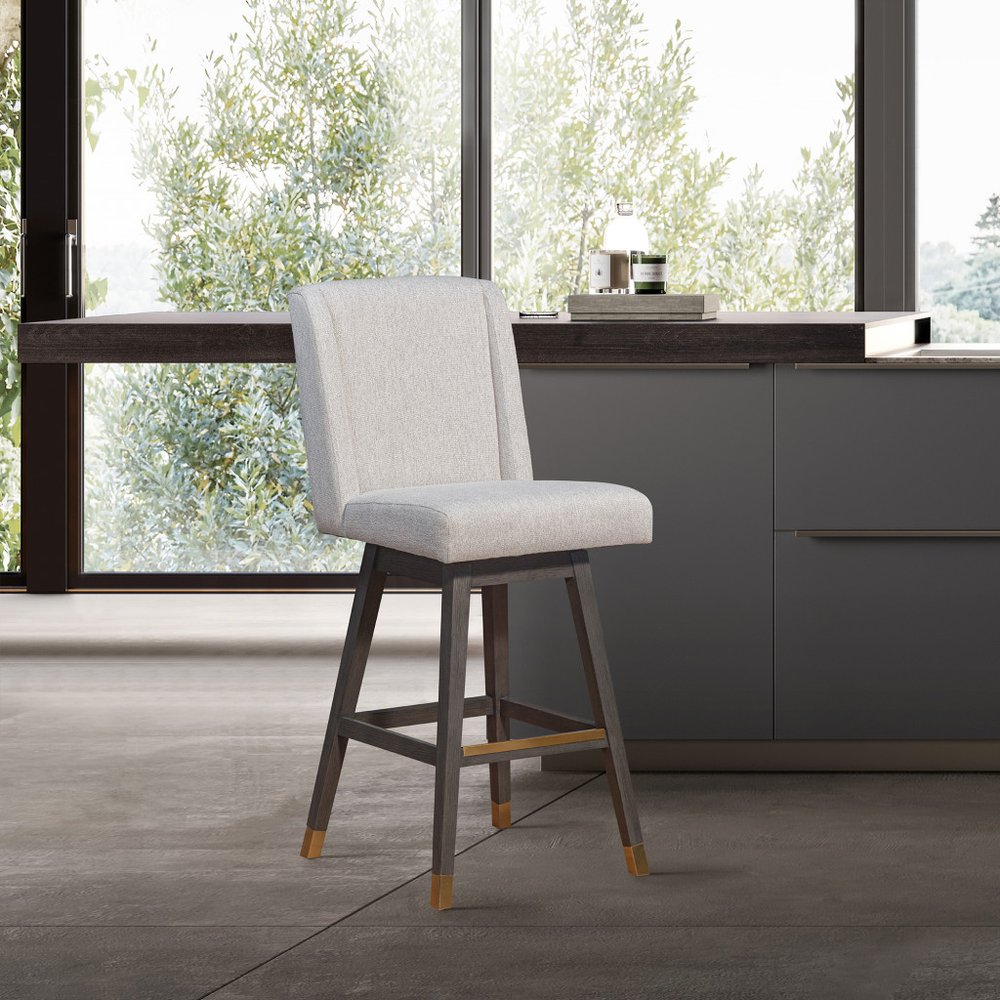 Taupe and Gray Solid Wood Counter Height Swivel Bar Chair
