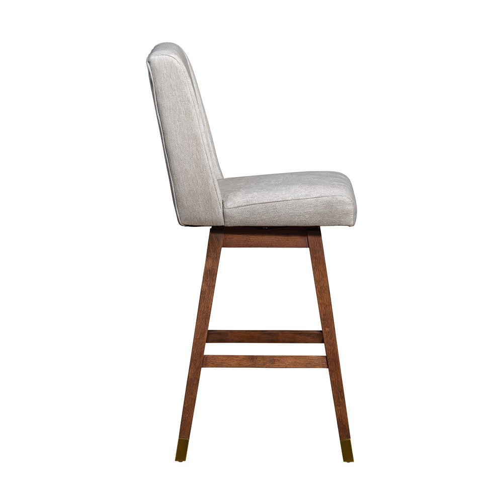 30" Beige and Wood Brown Solid Wood Bar Height Swivel Bar Chair