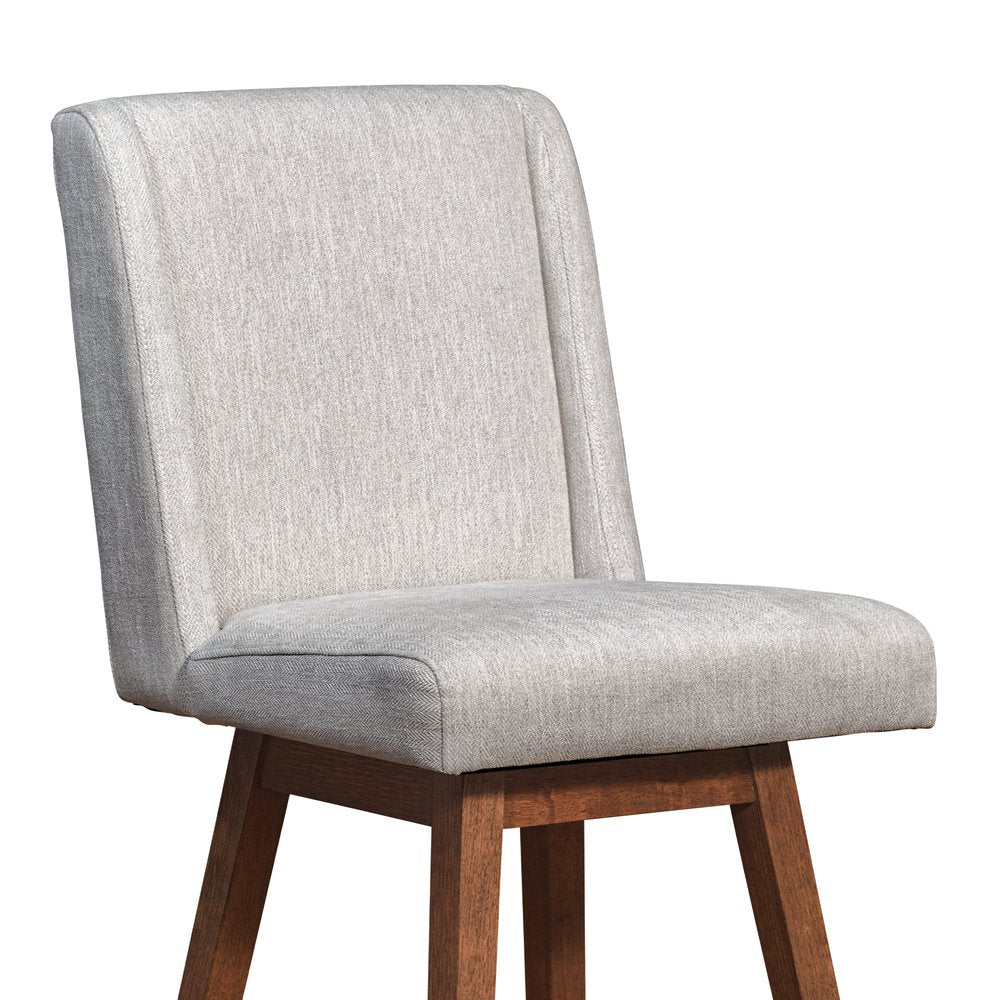 30" Beige and Wood Brown Solid Wood Bar Height Swivel Bar Chair
