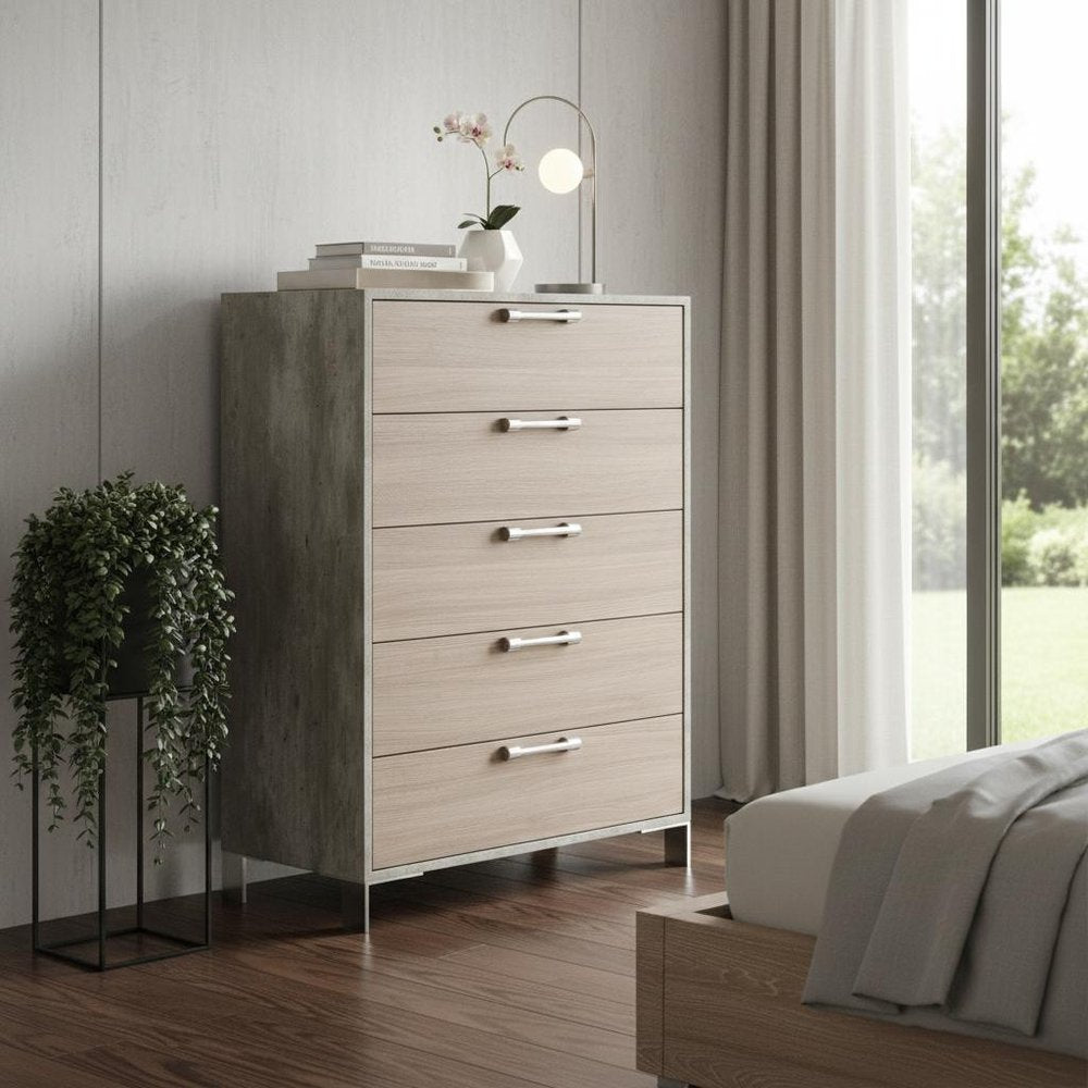 35" Brown Wood Five Drawer Dresser