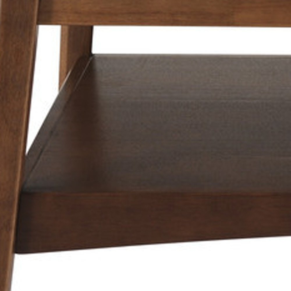 48" White and Brown Sintered Stone and Wood Coffee Table With Shelf