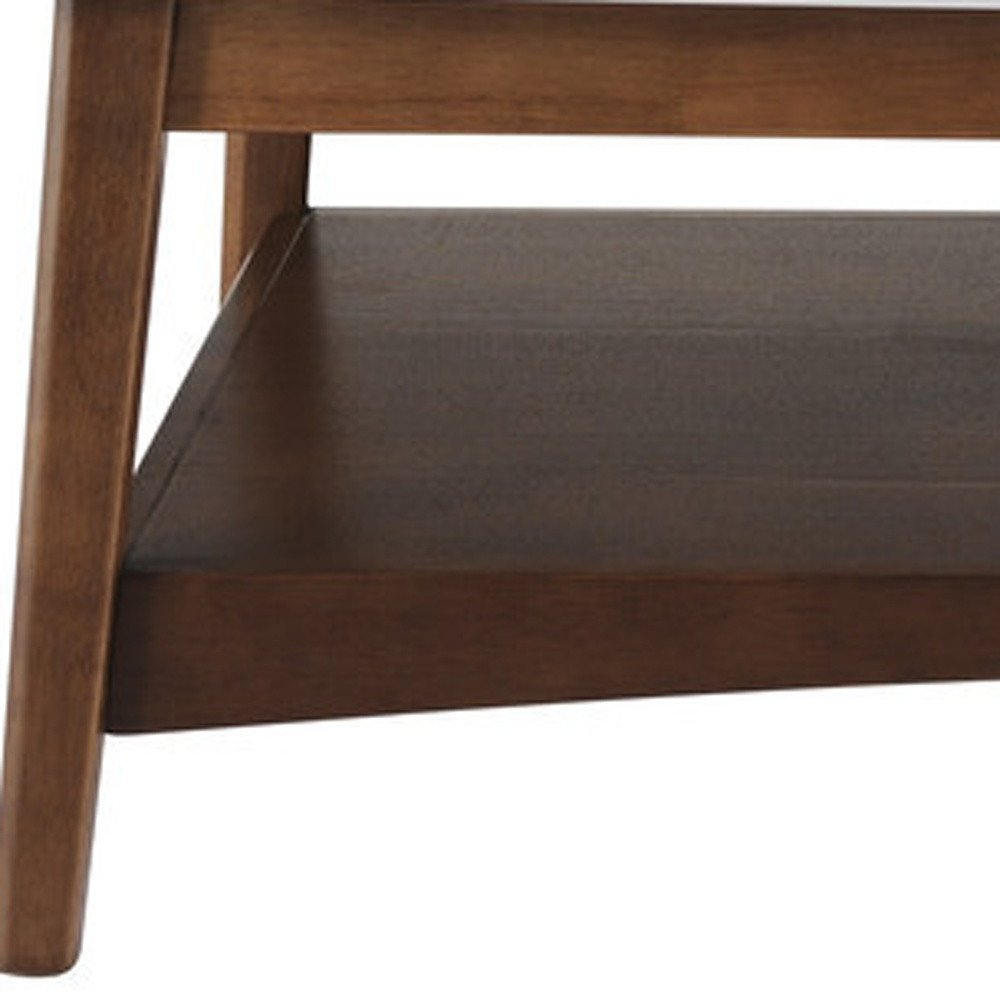 48" White and Brown Sintered Stone and Wood Coffee Table With Shelf