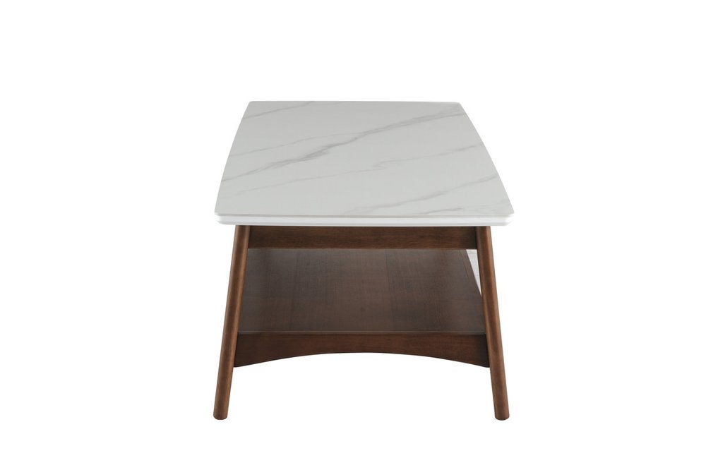 48" White and Brown Sintered Stone and Wood Coffee Table With Shelf
