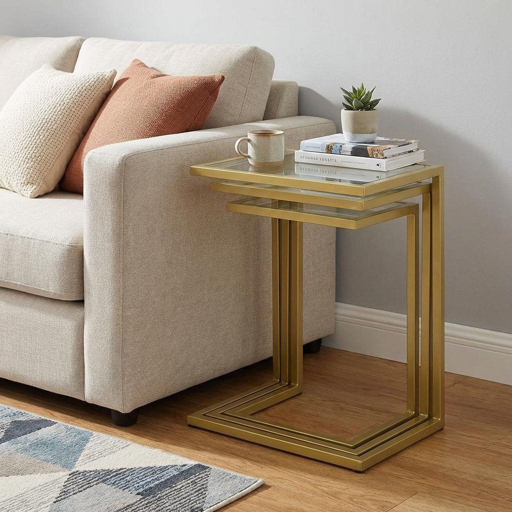24" Gold Glass Rectangular End Table